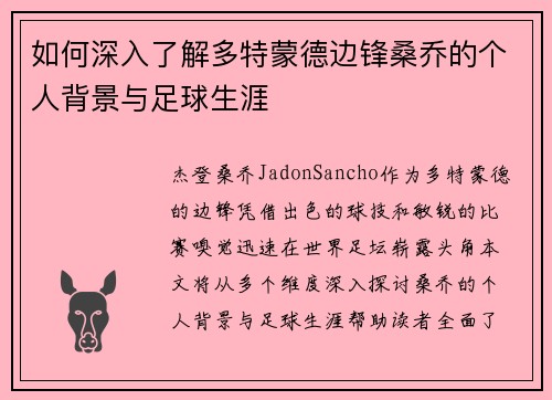 如何深入了解多特蒙德边锋桑乔的个人背景与足球生涯